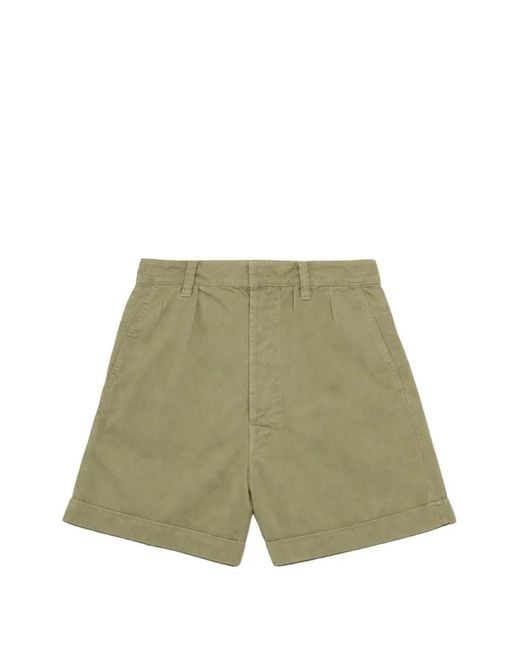 Fortela Green Bedford Pleated Cotton Shorts for men