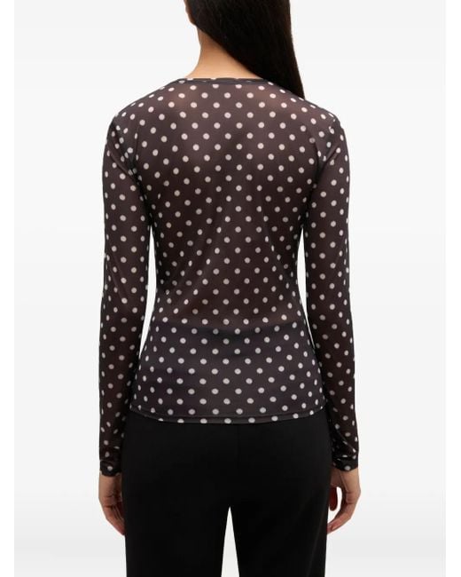 Ganni Black Sheer Long Sleeve Round Neck Top