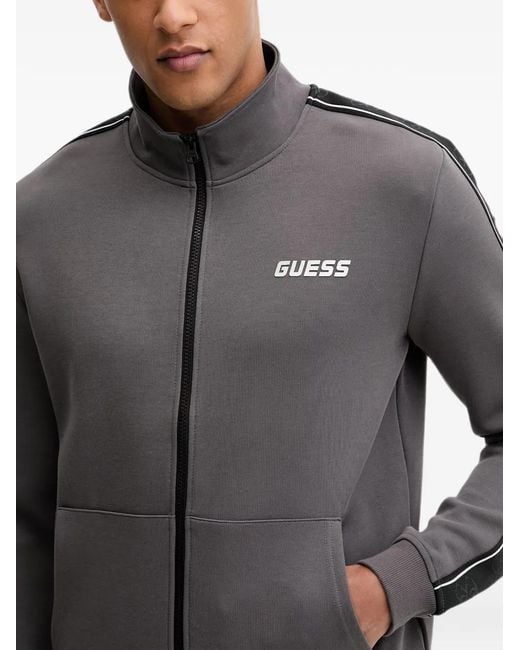 Guess Gray Logo-Print Zip-Up Sweatshirt for men