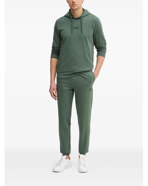 EA7 Green Drawstring Logo-Detail Hoodie for men