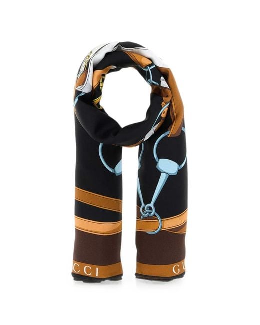 Gucci Blue Equestrian-Print Gg Scarf
