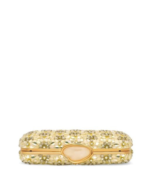 Oscar de la Renta Metallic Crystal & Glass Embroidered O Minaudière Floral-Sequin Clutch Bag