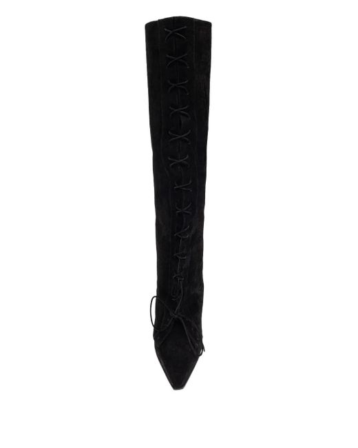 Paris Texas Black 100Mm Lace-Up Pointed Over-The-Knee Boots