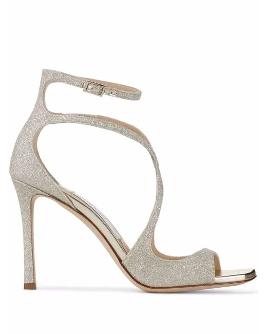 Jimmy Choo Metallic Platinum Azia 95 Sandal With Glitter Dust