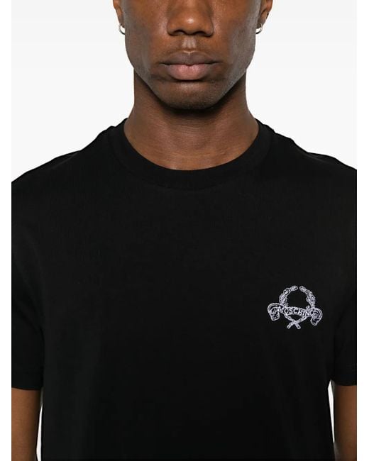 Moschino Black Short-Sleeve T-Shirt With Intricate Embroidery for men