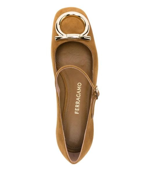 Ferragamo Brown Buckle-Detail Suede Pumps