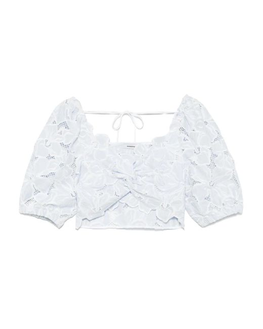 Sandro White Floral-Lace Crop Top