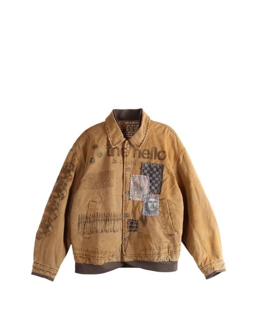 SAITOS Brown Soft Core Old Patch-Details Button-Down Jacket for men