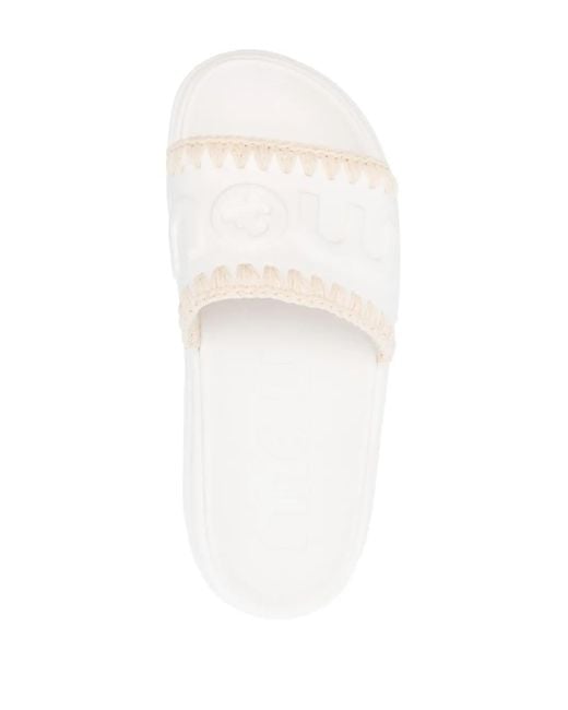 Mou White Eva Logo-Embossed Slides