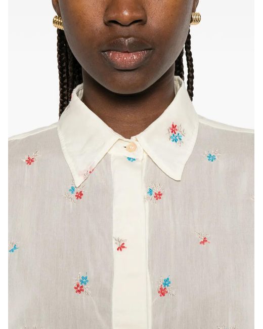 Forte_forte White Embroidered-Floral Buttoned Shirt
