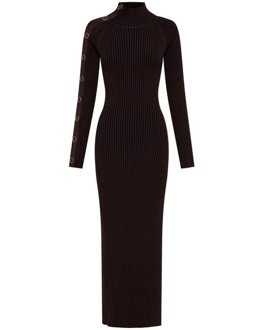 Nicholas Black Ribbed Knit Mock Neck Maxi Dress