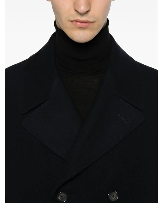 Canali Black Logo-Patch Double-Breasted Peacoat for men