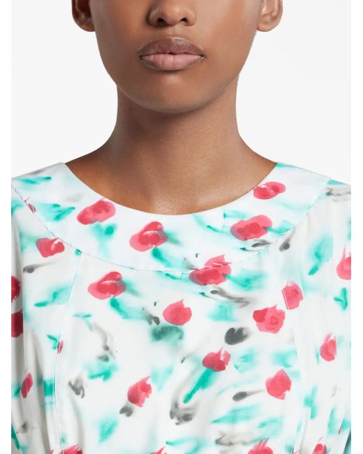 Marni Blue Painterly-Print Cotton Midi Dress