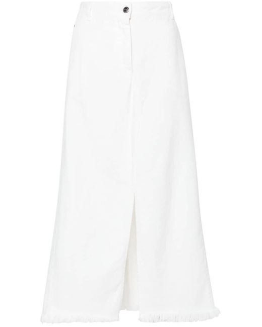 Antonelli White Fringed-edge Denim Skirt