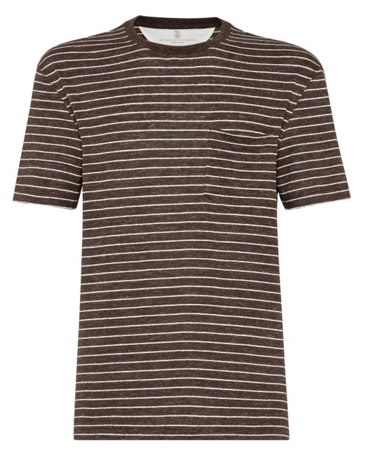 メンズ Brunello Cucinelli ストライプ Tシャツ Black
