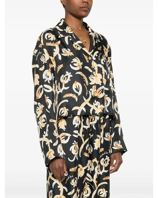 Nanushka Black Long-Sleeve Floral-Print Shirt