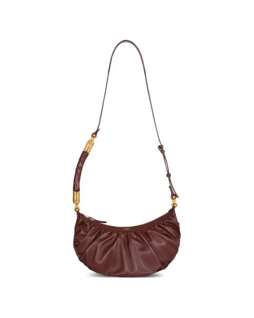 Balmain Brown Ebene Ruched Leather Shoulder Bag