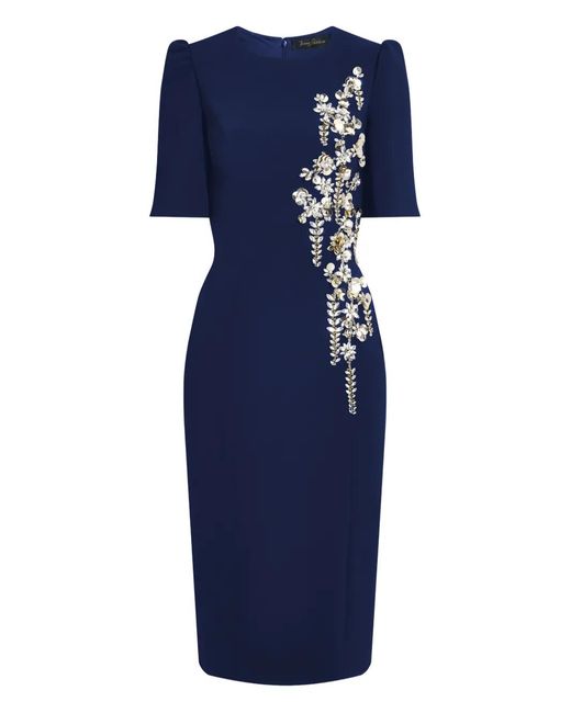 Jenny Packham Blue Roma Embellished Midi Dress