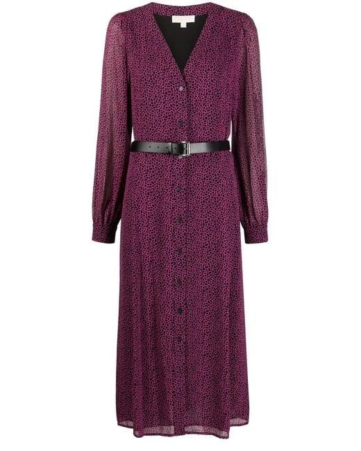 MICHAEL Michael Kors Purple Belted-Waist Midi Dress