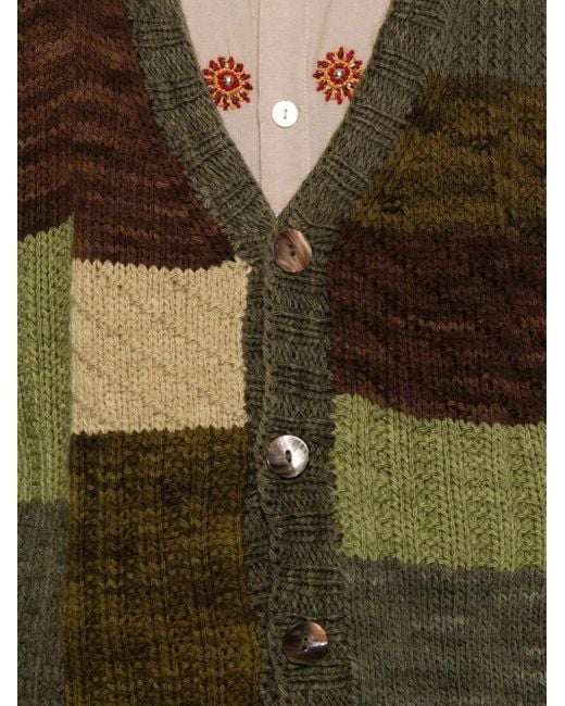 Kartik Research Green Patchwork Button Cardigan for men
