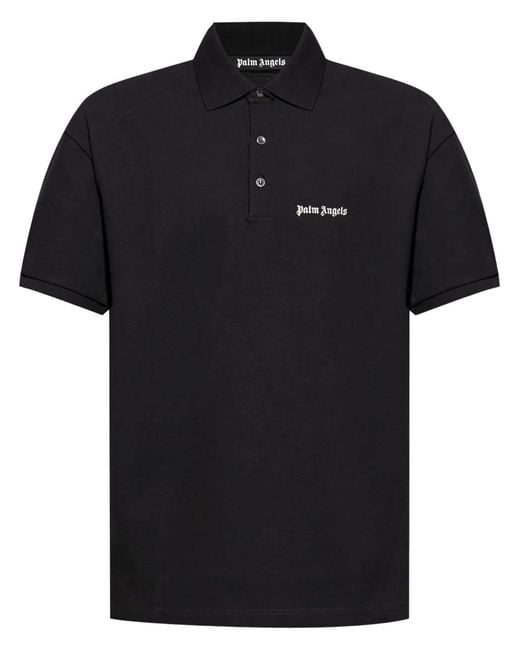 Palm Angels Black Logo-Embroidered Polo Shirt for men
