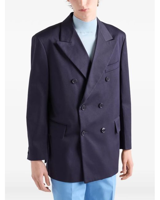 Prada Blue Double-Breasted Peak-Lapel Blazer for men