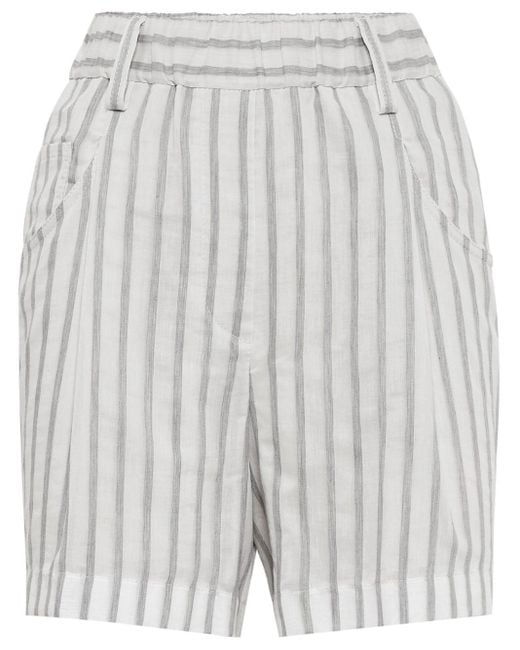 Brunello Cucinelli Gray Striped Cotton-silk Shorts