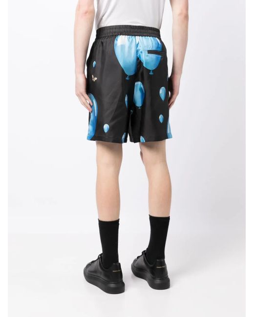3.PARADIS Blue Balloon-Print Silk Bermuda Shorts for men