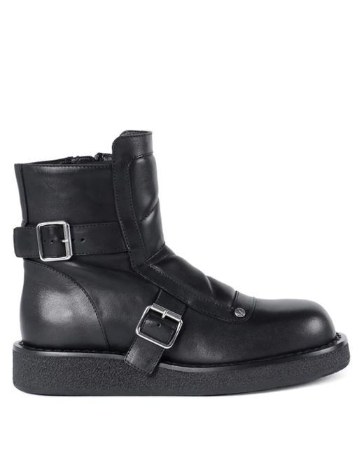 Ann Demeulemeester Black Buckle-Detail Quilted Leather Boots