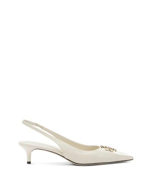 Tory Burch White Appliqued Leather Heeled Pumps