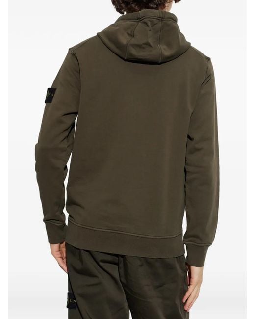 Stone Island Green Logo-Patch Hoodie for men