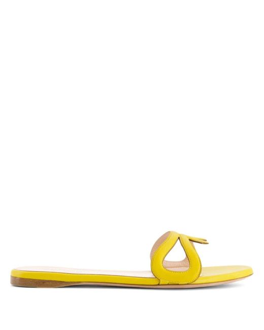 Giambattista Valli Yellow Round-toe Leather Slides