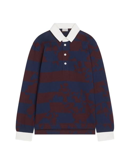 Dries Van Noten Blue Striped Long-Sleeved Polo Shirt for men