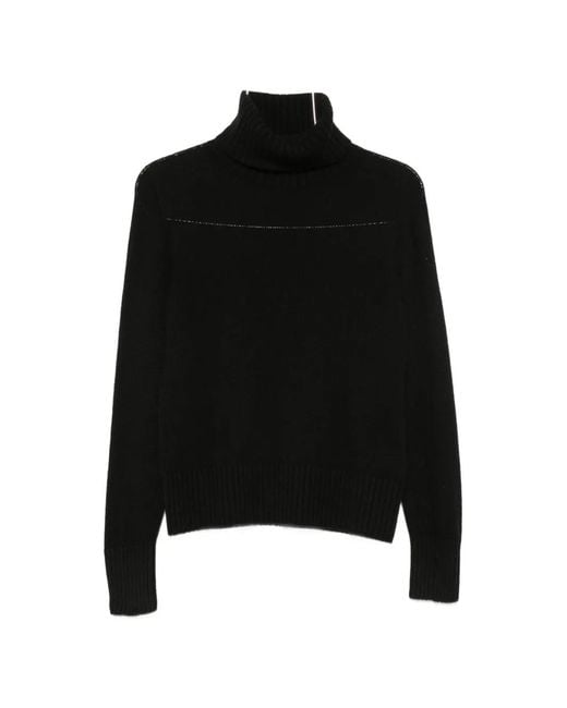 Aragona Black Roll-Neck Ribbed-Trim Sweater