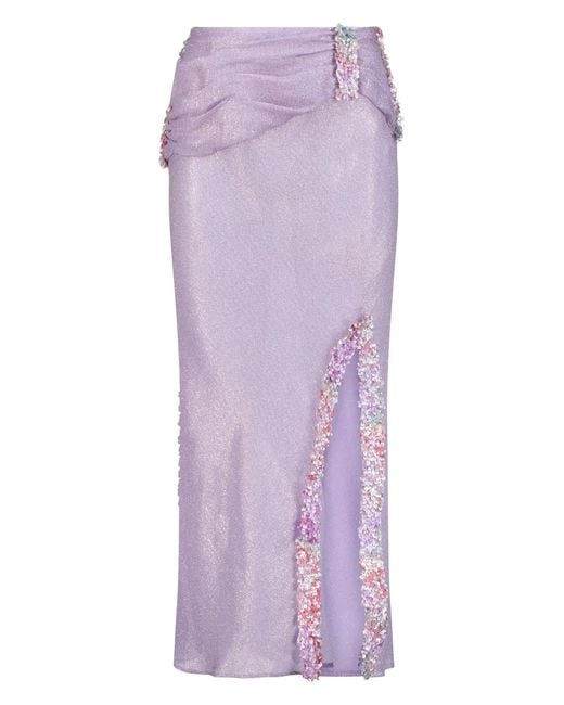SANA OSMANI Purple Delta Ruched Floral Maxi Skirt