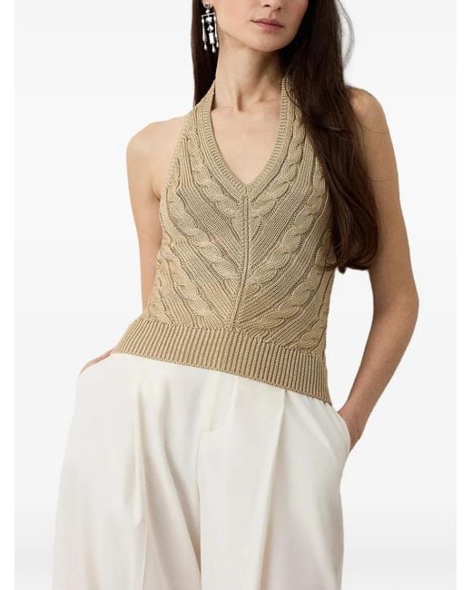 Ralph Lauren Brown Cable-Knit Backless Top