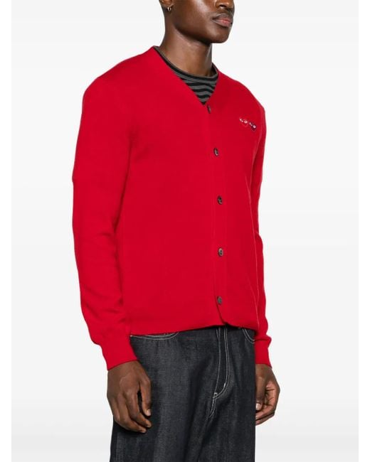 COMME DES GARÇONS PLAY Red Double-Heart Wool Cardigan