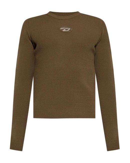 DIESEL Green Ribbed Logo-Detail Long-Sleeve T-Shirt for men