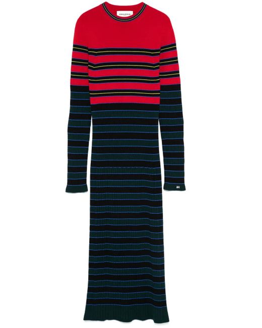 Sonia Rykiel Red Striped Knitted Midi Dress