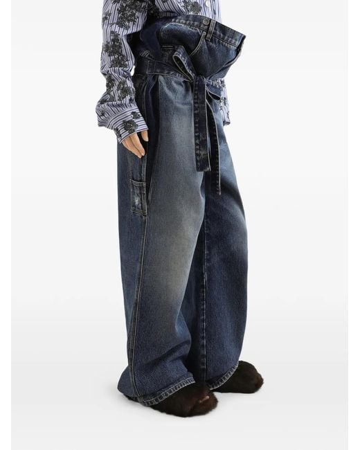Dolce & Gabbana Blue Belted Button-Fastening Jeans