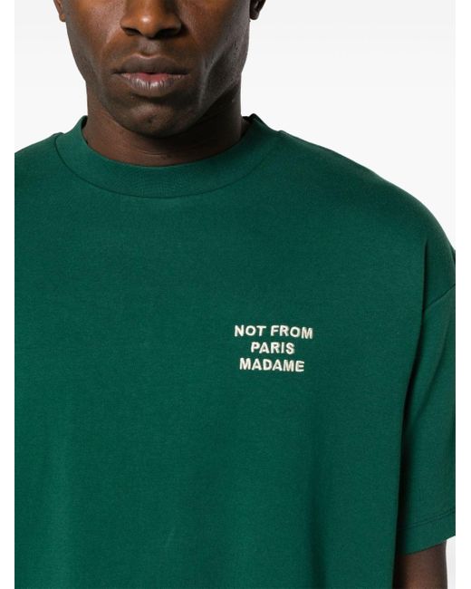 Drole de Monsieur Green Slogan-embroidered Cotton T-shirt for men