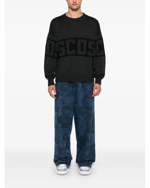 Gcds Black Logo Band Crew-Neck Sweater