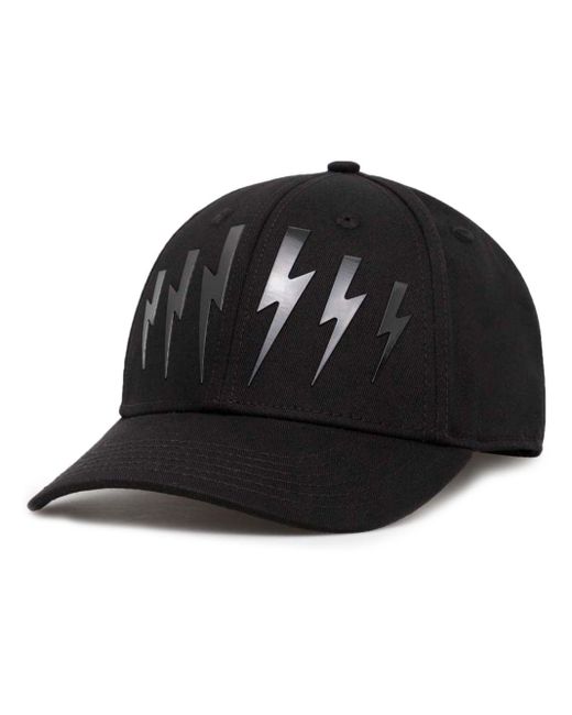 Neil Barrett Black Thunderbolt-Appliqué Cap for men