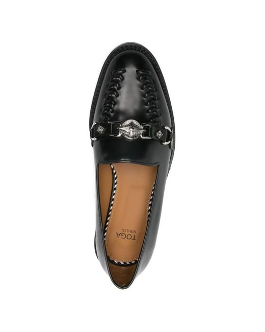 Toga Virilis Black Braided-Detail Leather Loafers for men
