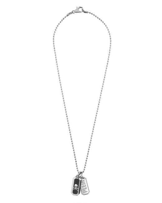 Philipp Plein White Plein Double Tag Necklace for men