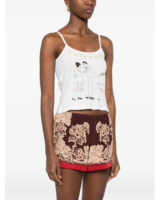 Bode White Graphic-Print Ribbed Top