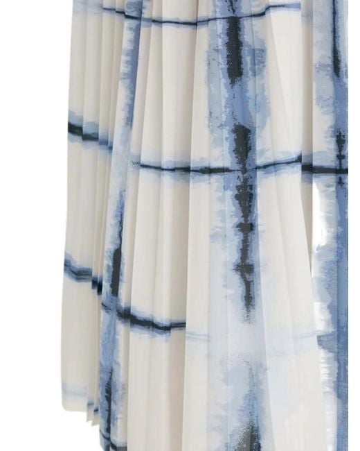 Munthe Blue Pleated Grid-Print Midi Skirt