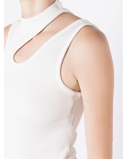 HUGO White Draca Ribbed-knit Cut-out Top