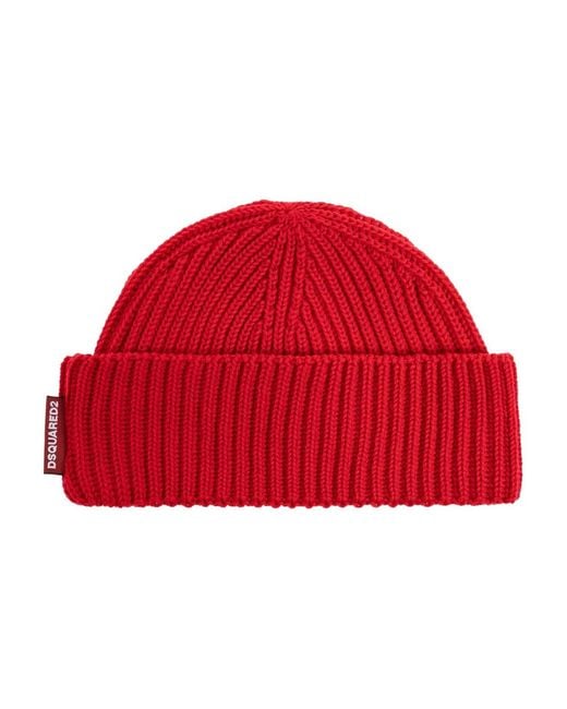 DSquared² Red Ribbed Beanie And Scarf Set for men