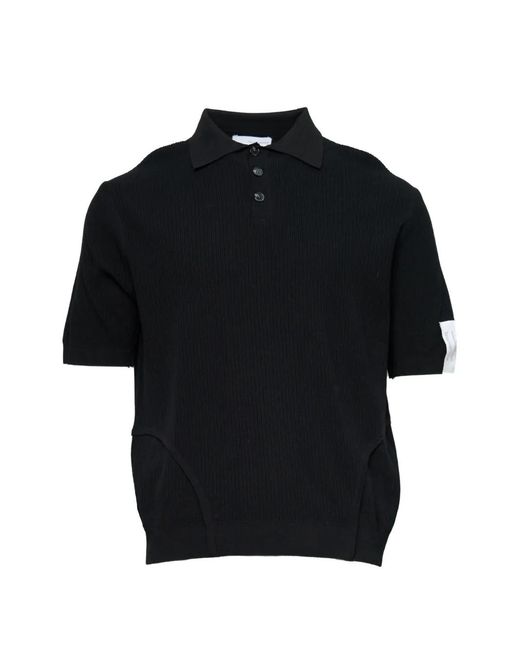 JUNTAE KIM Black Corset-Seamed Ribbed Polo Shirt for men
